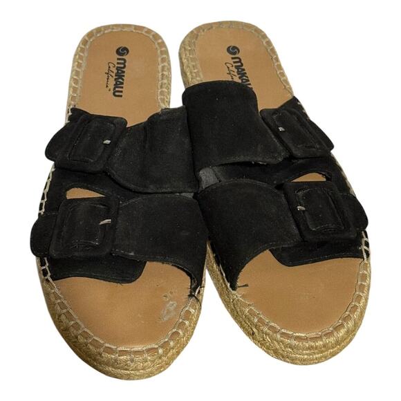 Makalu California Black Suede Buckle Sandals Espadrille Slip-On Women's Size 8.5 - Picture 2 of 9